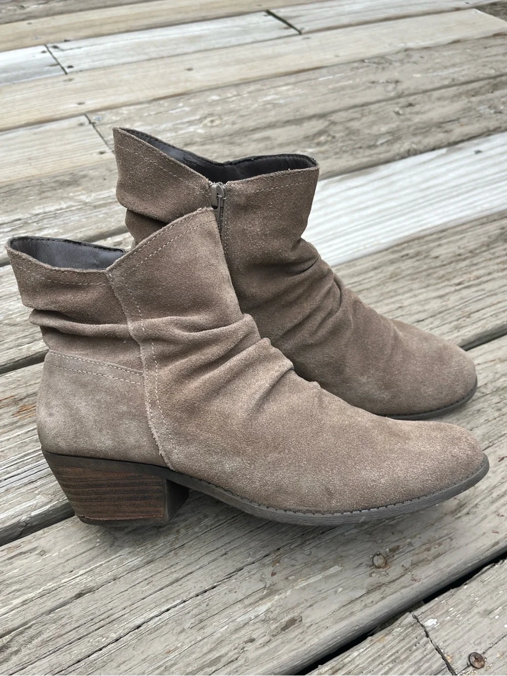 Me Too Zaria Suede Leather Ankle Booties Brown Ruched Size 10